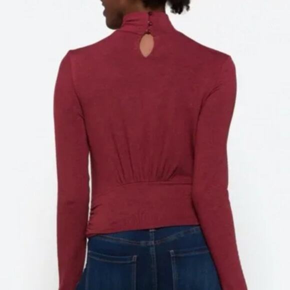 Brea Canyon Size L Rosa Claret Keyhole Turtleneck Blouse cropped business casual - Picture 2 of 15